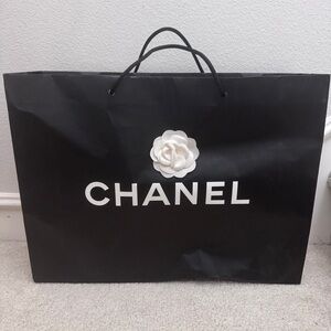 CHANEL Shopping Gift Bag Black with White Flower Authentic & Genuine - 20 Inch L